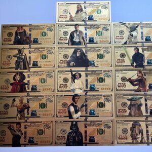 Star Wars 24K gold plated/foil novelty notes - complete set of 16!